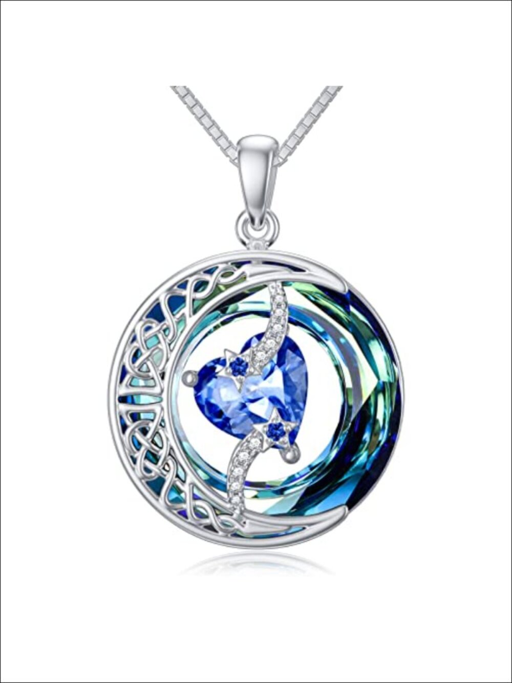 Sterling Silver Birthstone Pendant Necklace 925 Moon Star Jewelry Gift for Her